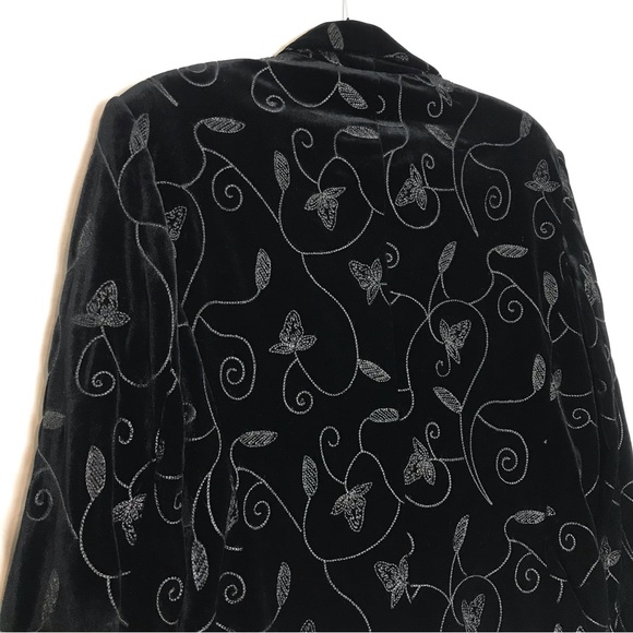 Bob Mackie Velvet Black Gray Floral Embroidered Blazer Jacket Womens Sz 14 - Picture 9 of 13